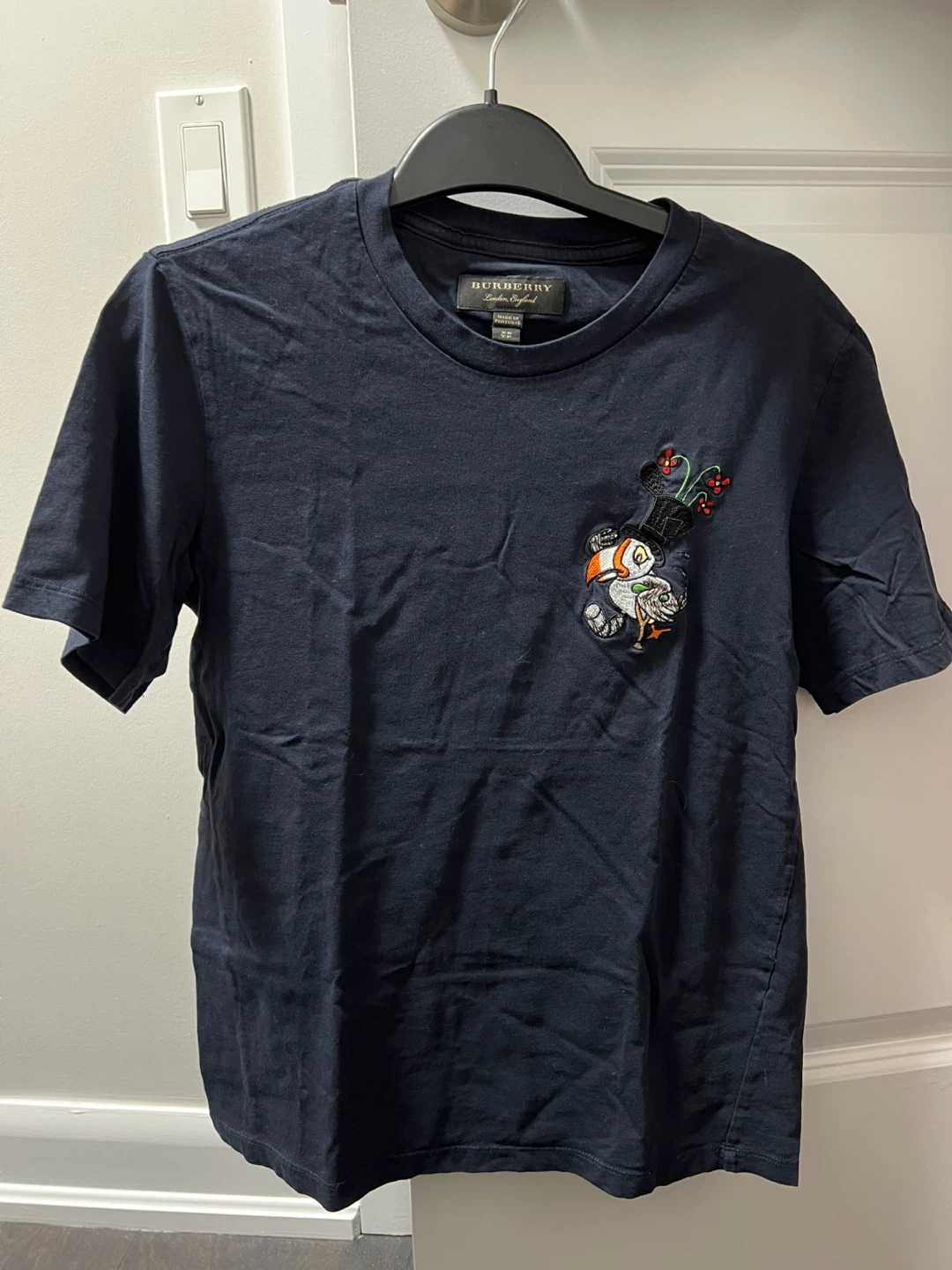 Burberry Navy T-Shirt with Cartoon Penguin Graphic - XS