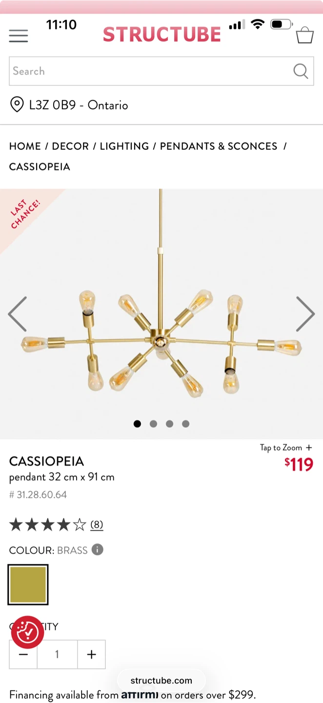 Structube Cassiopeia Pendant Light - Brass - photo 3