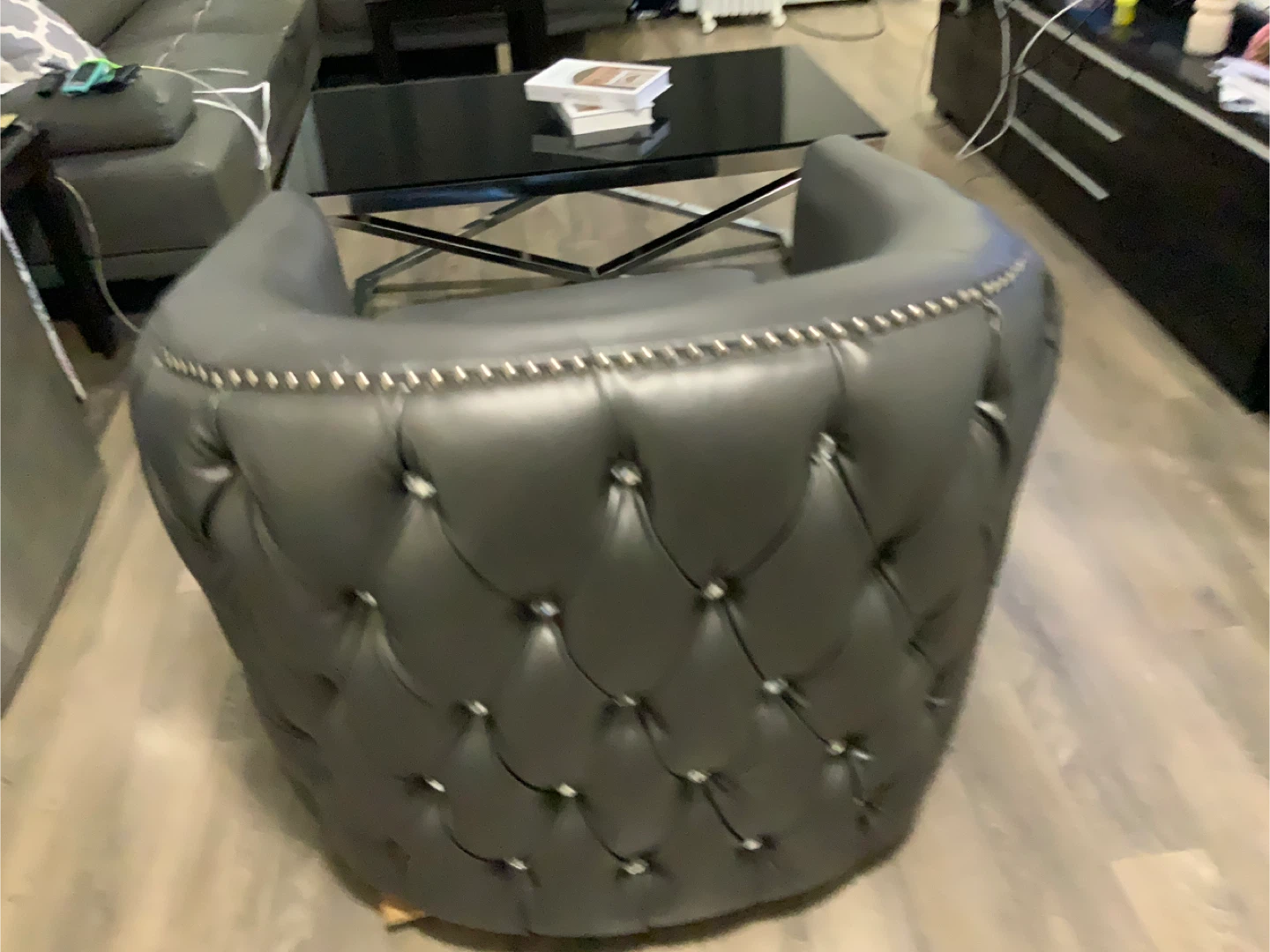 Grey Tufted Accent Chair with Studs