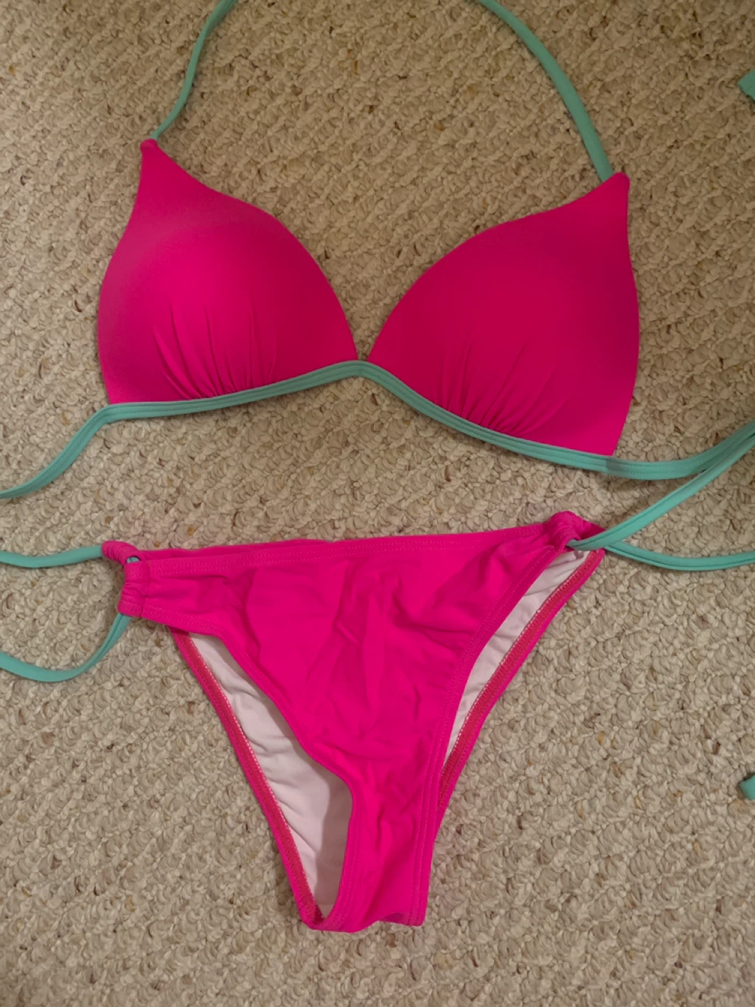⭐️NEED GONE FAST, Hot Pink Bikini Set with Teal Trim Size XS