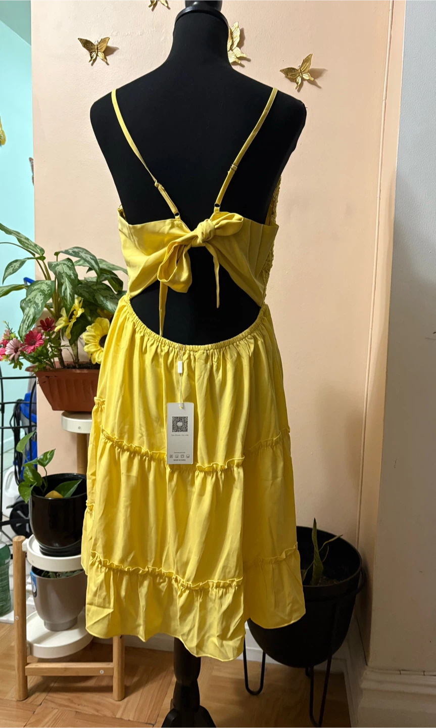 Yellow Tiered Sundress with Lace Bodice - photo 5
