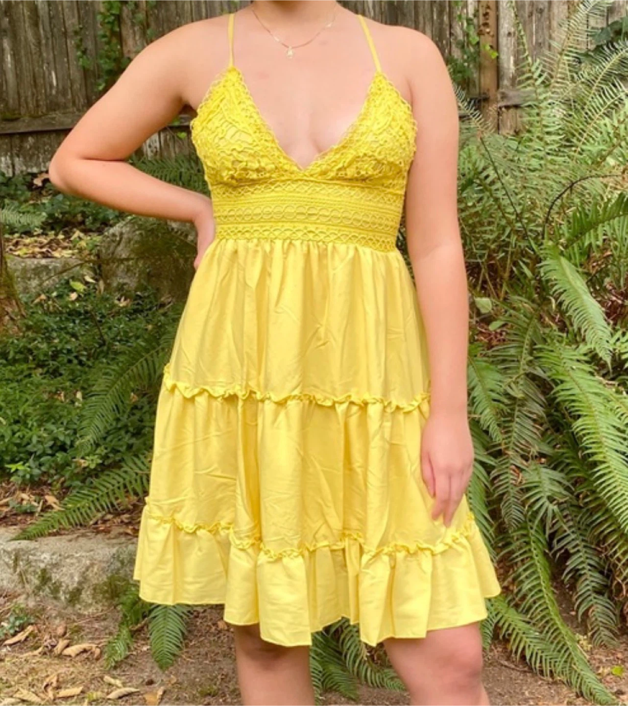 Yellow Tiered Sundress with Lace Bodice - photo 3