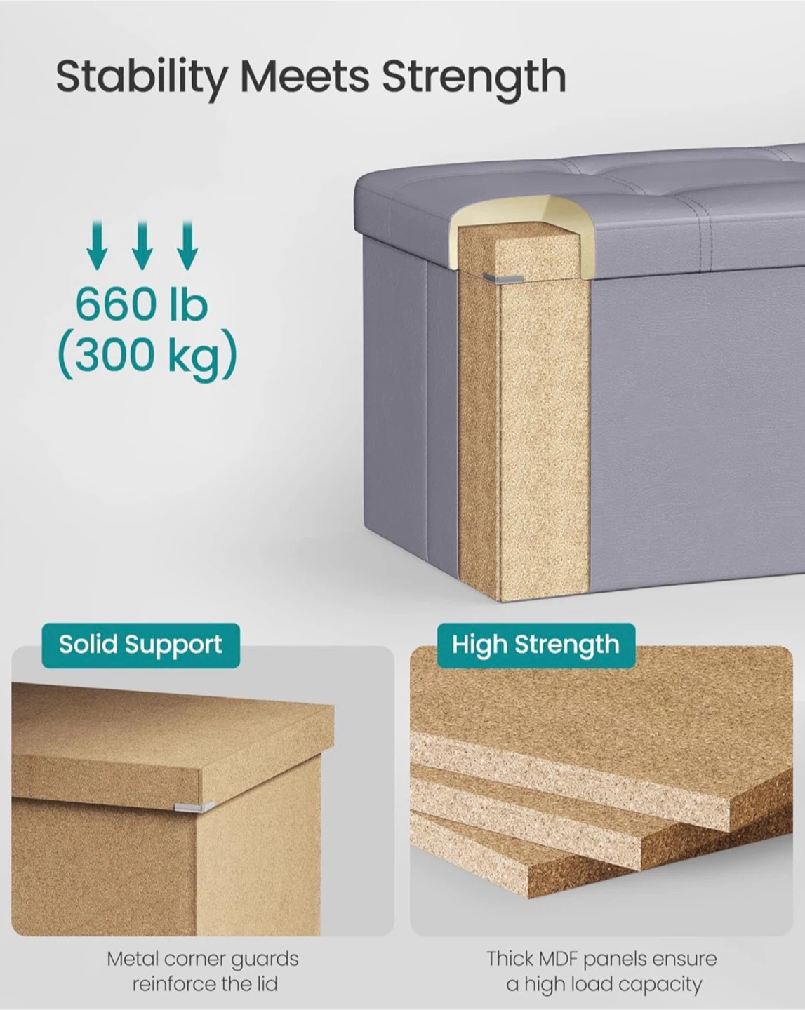 SONGMICS Grey Upholstered Storage Bench Ottoman LSF70V1 - photo 4