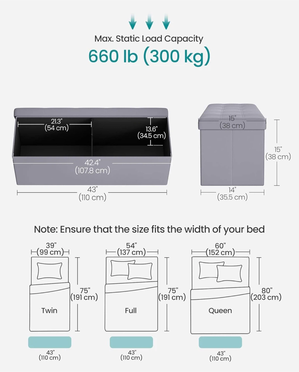 SONGMICS Grey Upholstered Storage Bench Ottoman LSF70V1 - photo 3