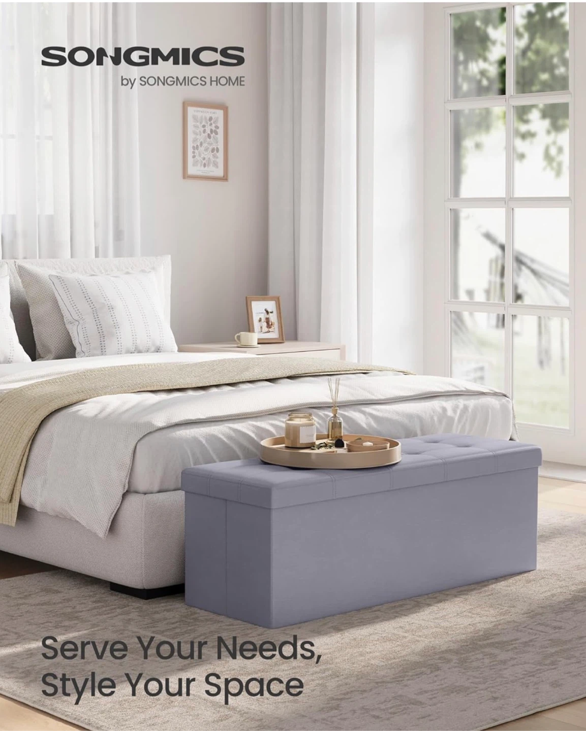 SONGMICS Grey Upholstered Storage Bench Ottoman LSF70V1 - photo 2