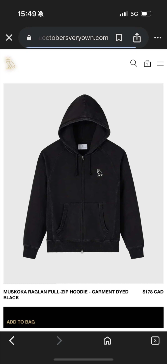 OVO muskoka zip hoodie