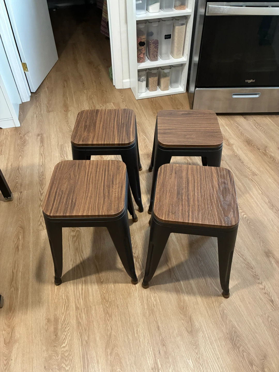Set of 4 Industrial Style Stools with Wood Tops - photo 2