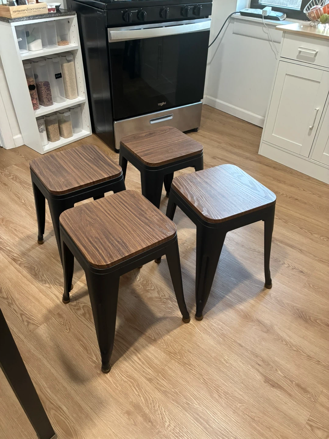 Set of 4 Industrial Style Stools with Wood Tops