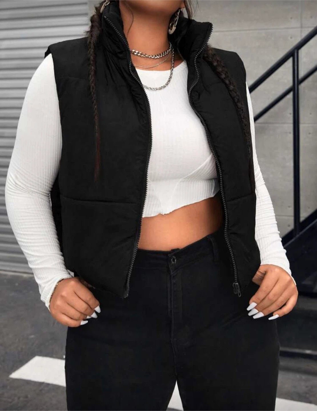 Cropped Black Puffer Vest
