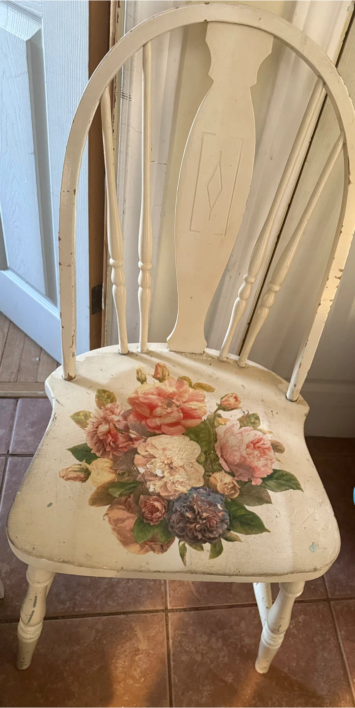 White Windsor Chair with Floral Decal