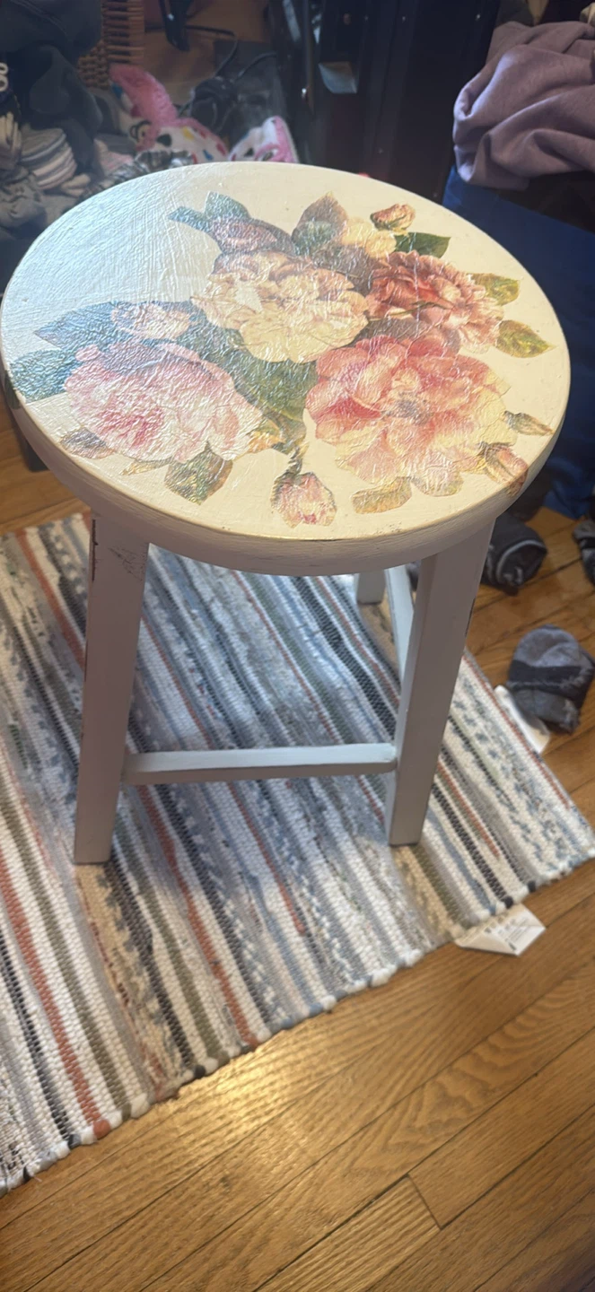 Floral Decoupage Round Side Table Stool