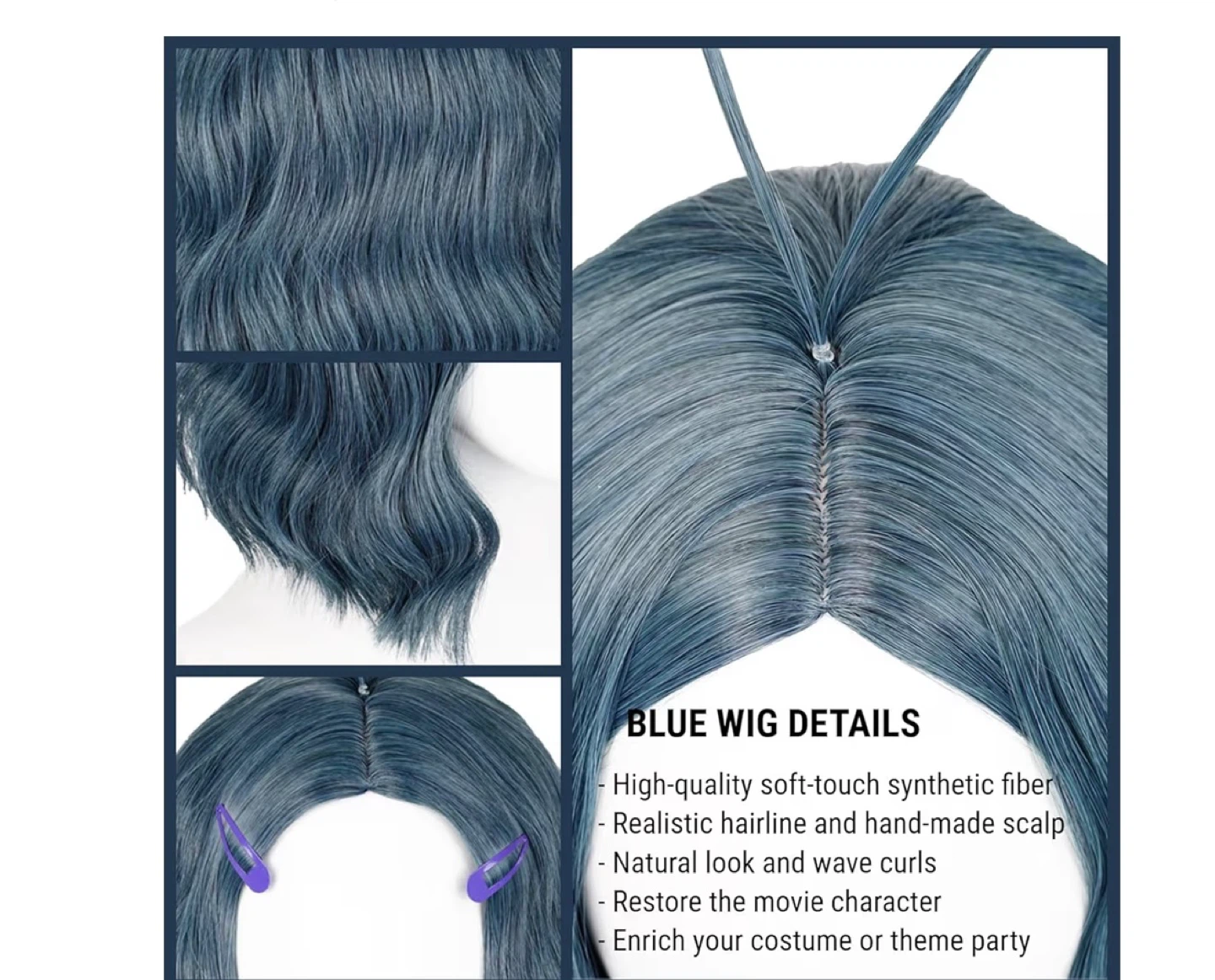 Blue Wavy Synthetic Wig with Hair Clips and Cap - photo 3
