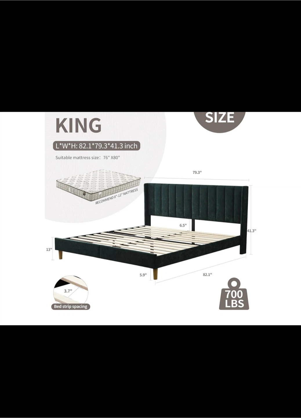 King Size Platform Bed Frame - Green Velvet - photo 2