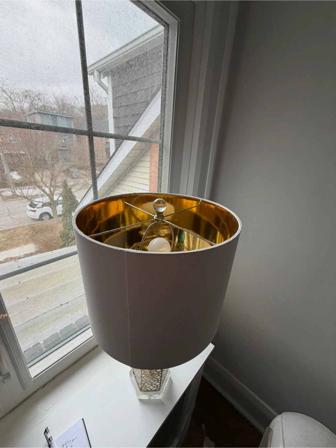 Tall Gold Lattice Table Lamp with Crystal Base - photo 3