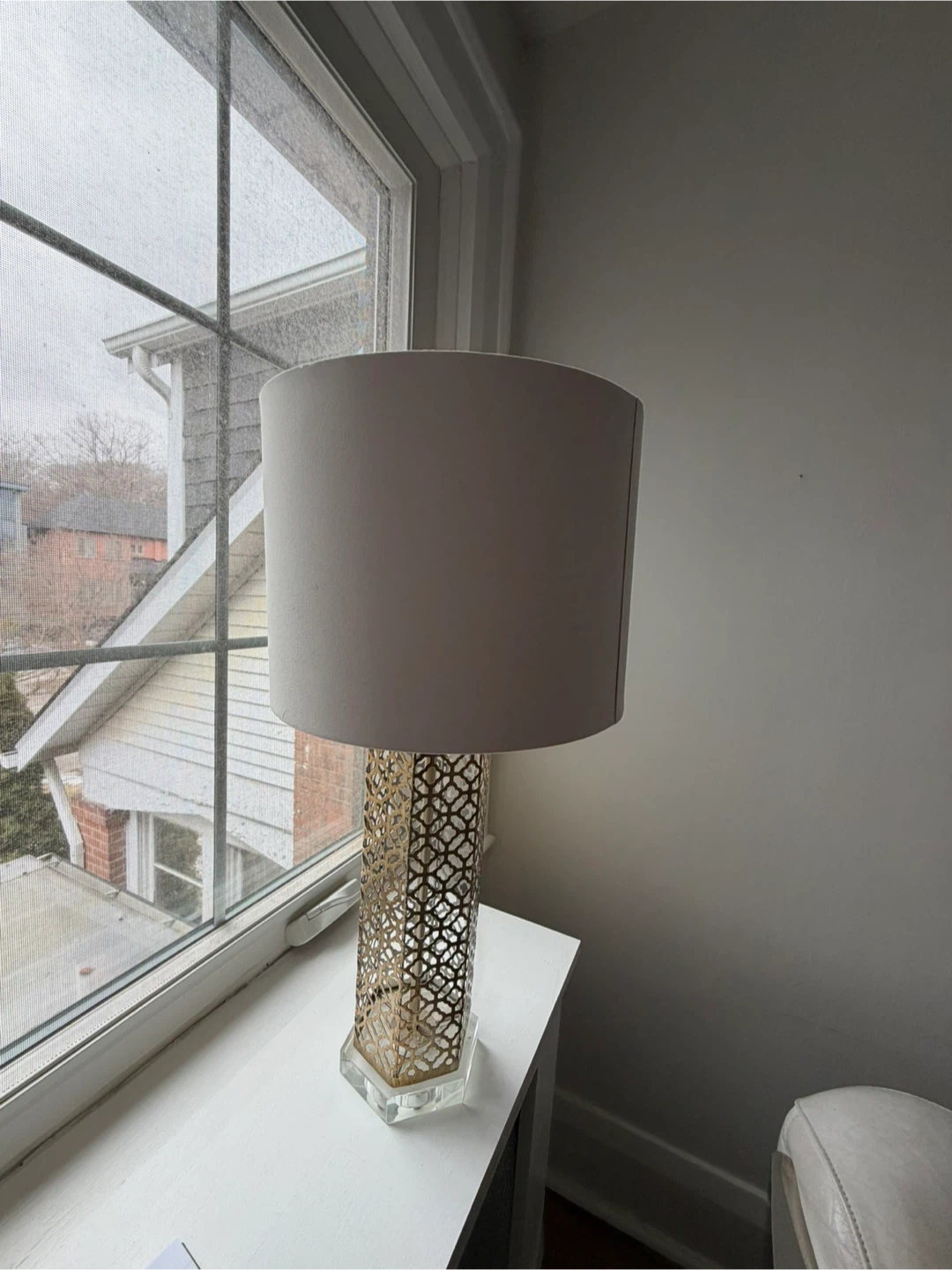 Tall Gold Lattice Table Lamp with Crystal Base
