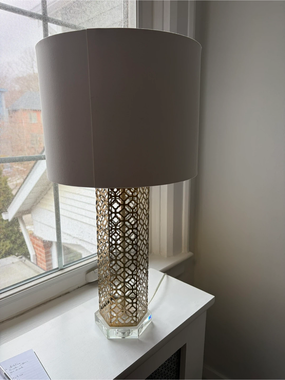 Tall Gold Lattice Table Lamp with Crystal Base - photo 2