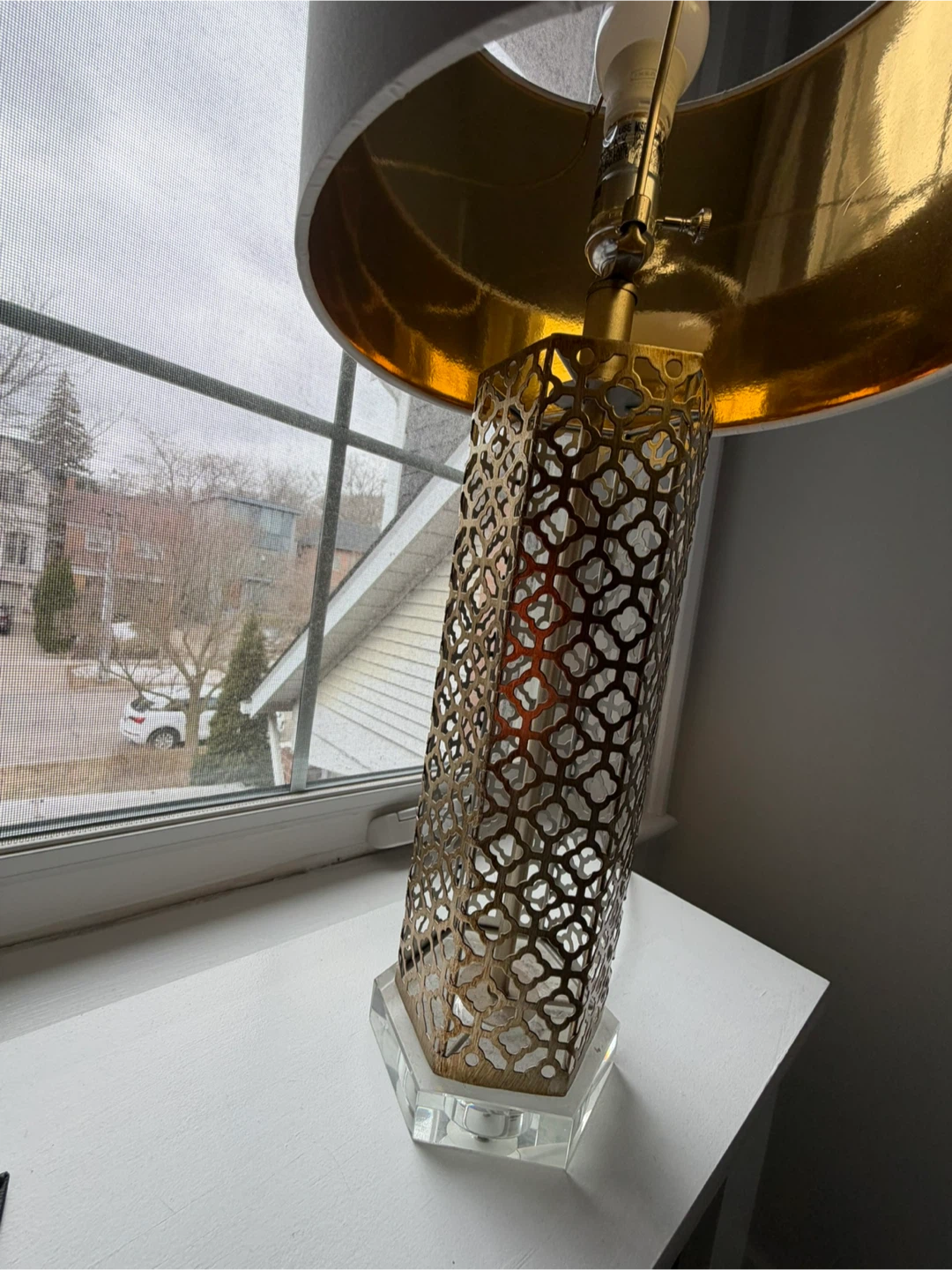 Tall Gold Lattice Table Lamp with Crystal Base - photo 5
