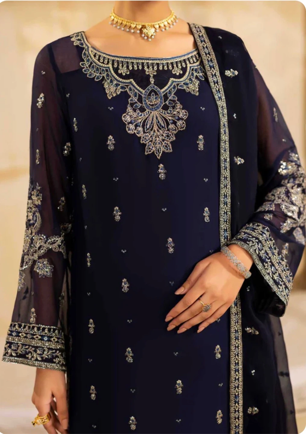 Navy Three Piece Sharara - photo 2