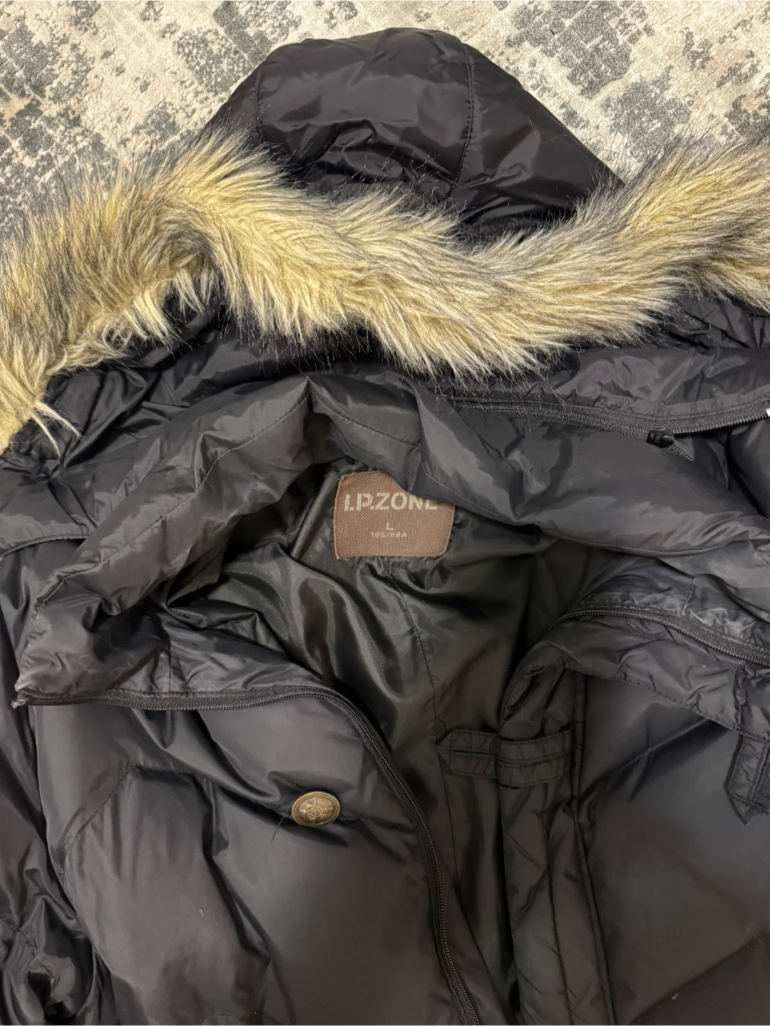 I.P. ZONE Puffer Parka Coat - Black - Size L - photo 3