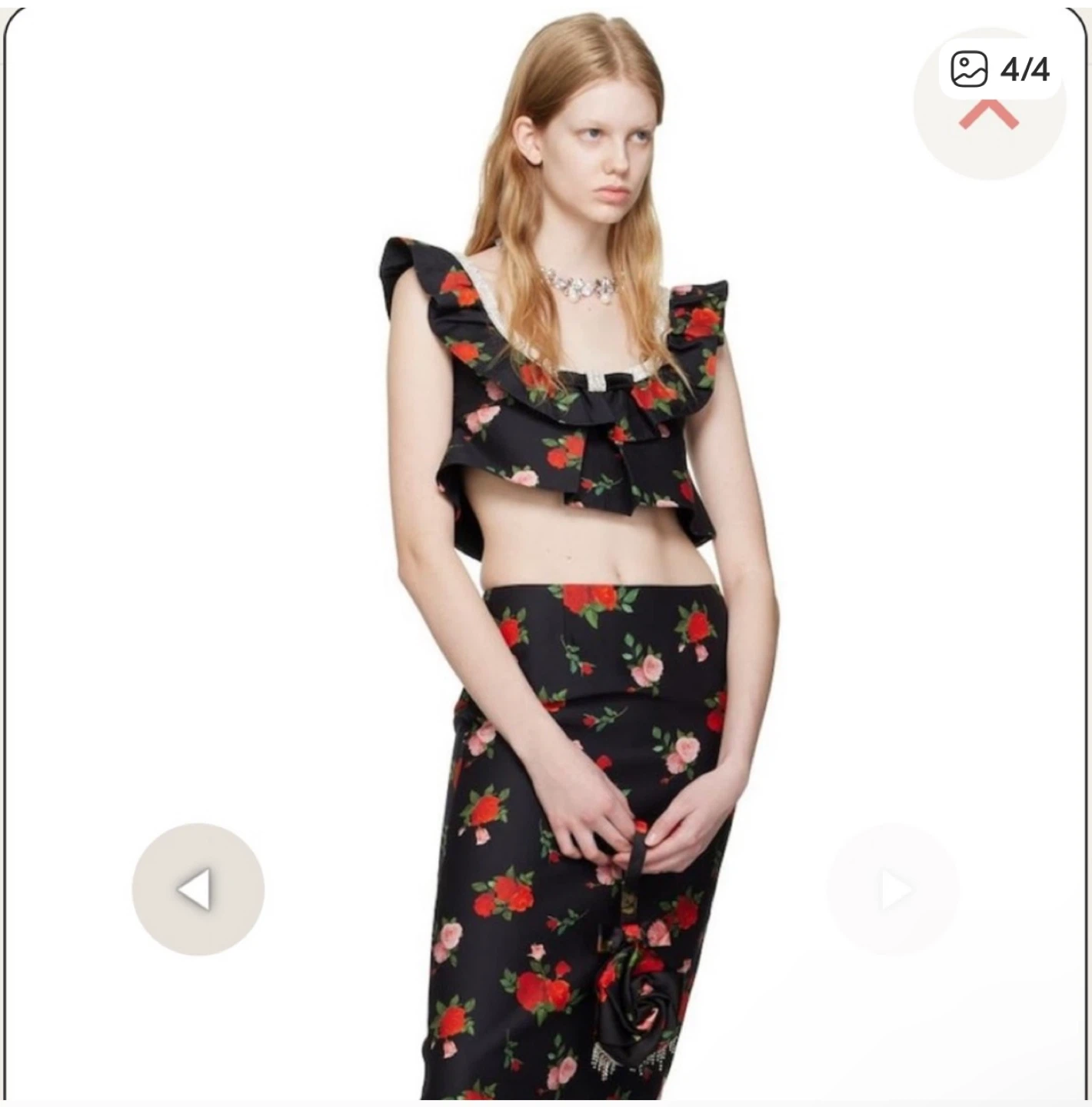 SHUSHU/TONG Rose Floral Black Ruffled Crystal-Embellished Top - photo 4