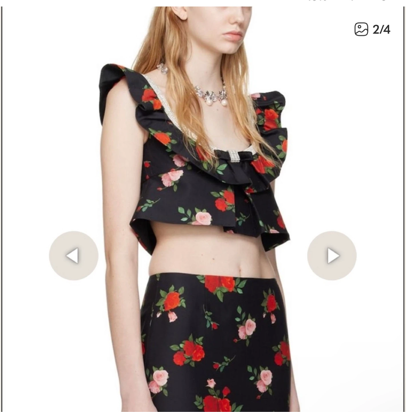 SHUSHU/TONG Rose Floral Black Ruffled Crystal-Embellished Top - photo 2