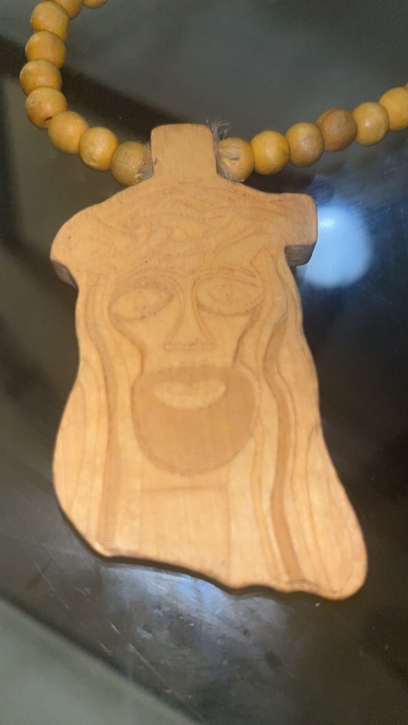 Wooden Jesus Face Pendant Necklace