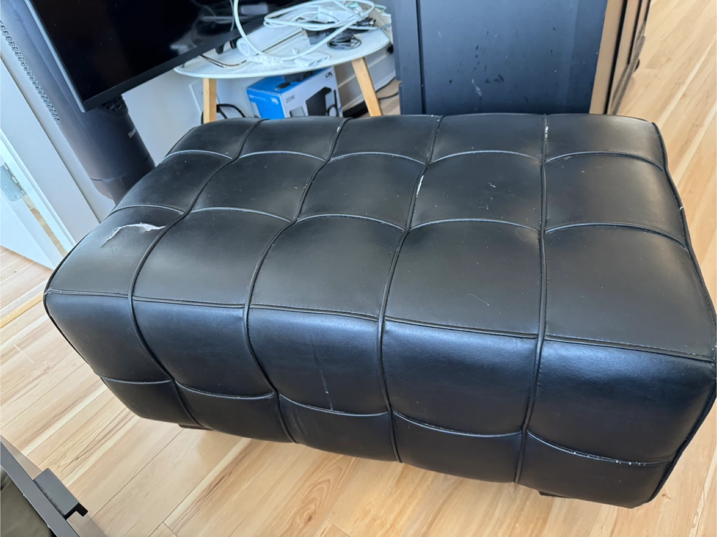 Black Tufted Ottoman Footrest