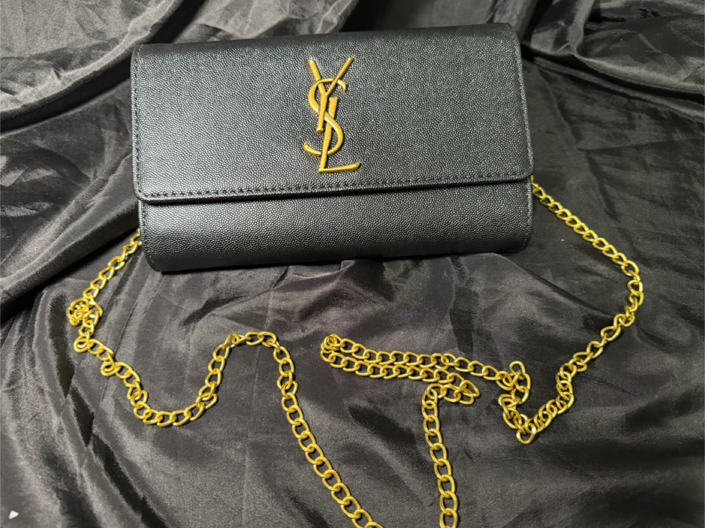 Yves Saint Laurent Black Leather Chain Wallet