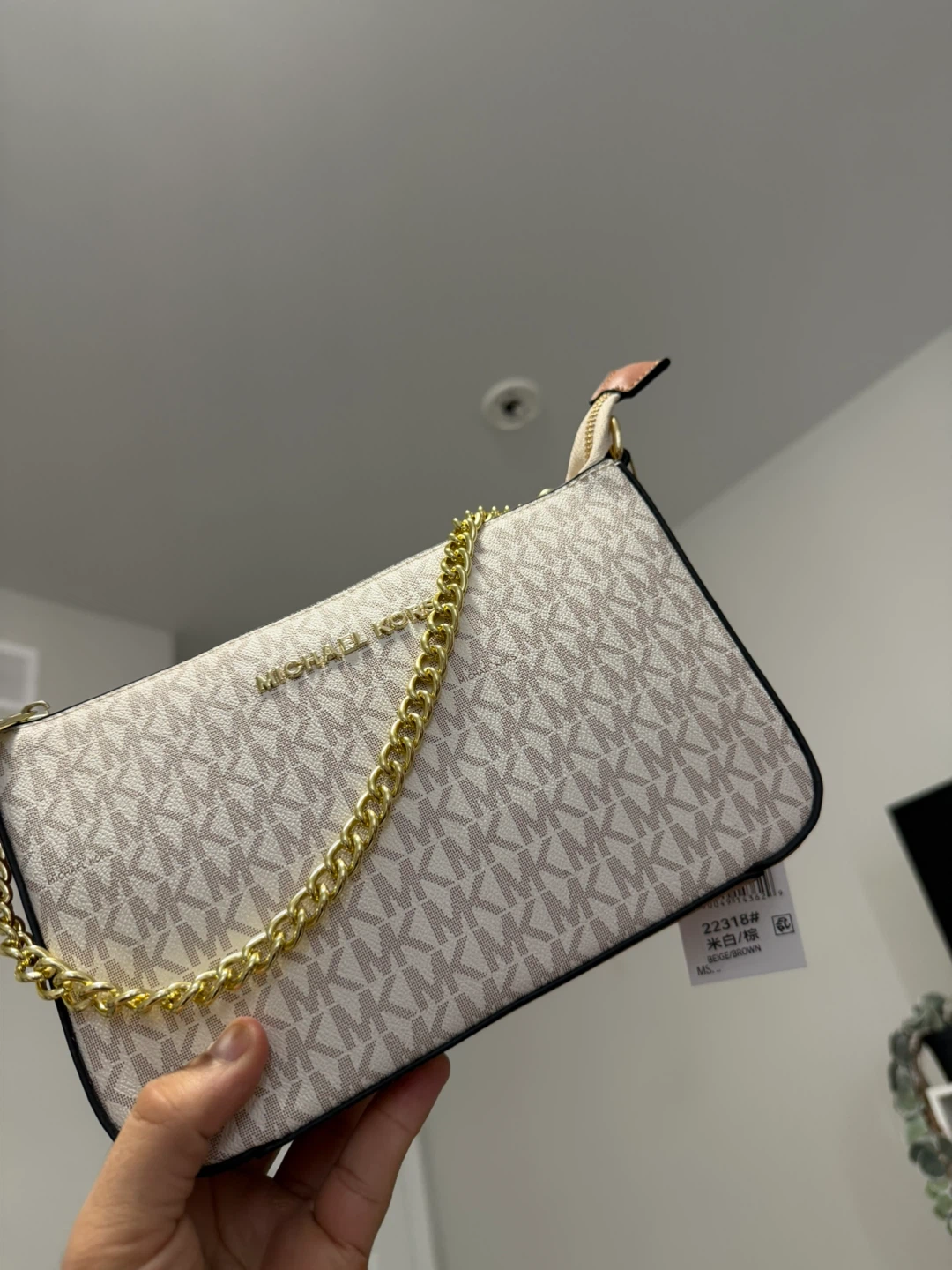 Michael Kors White MK Logo Chain Shoulder Bag