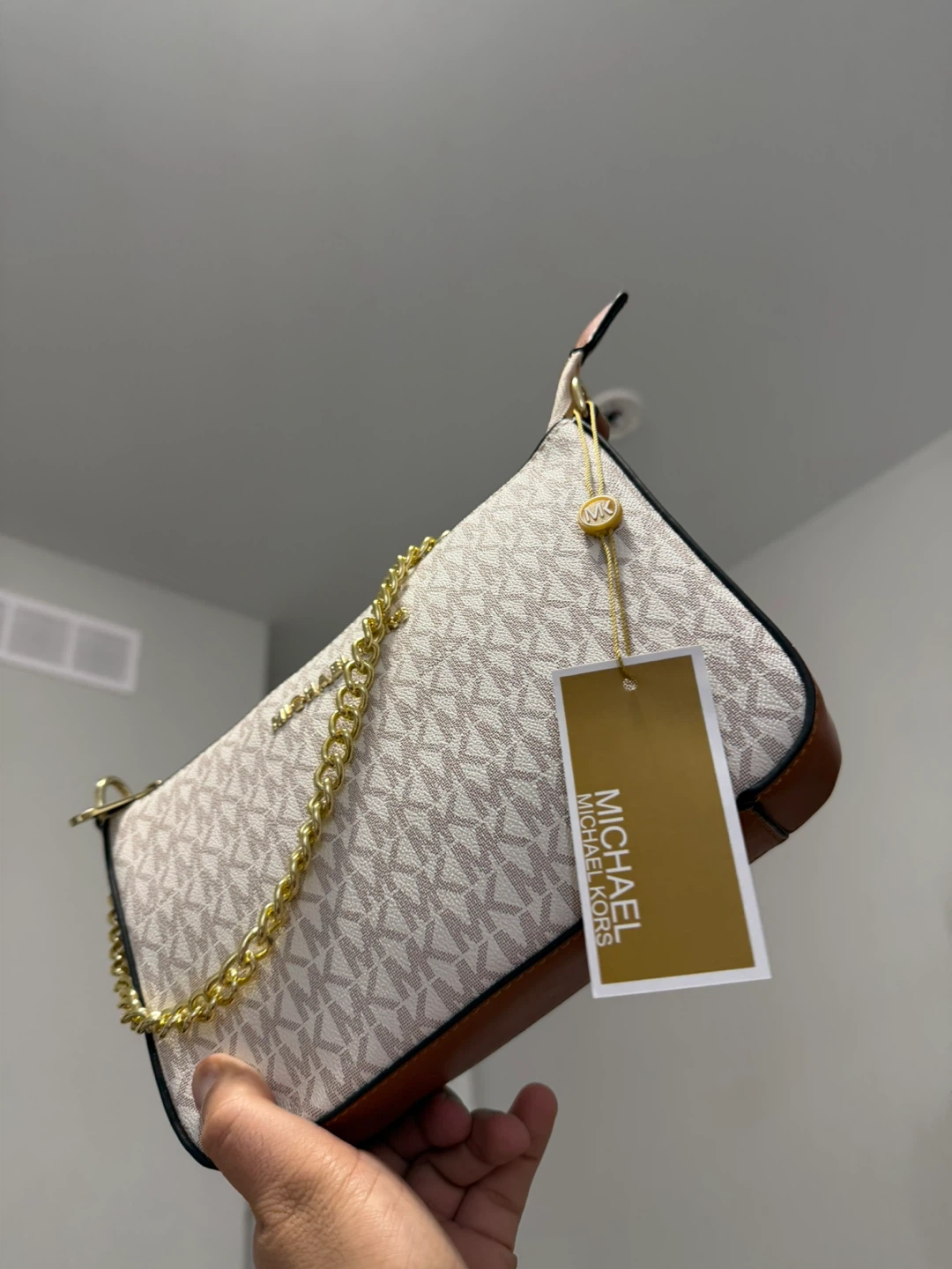 Michael Kors White MK Logo Chain Shoulder Bag - photo 4