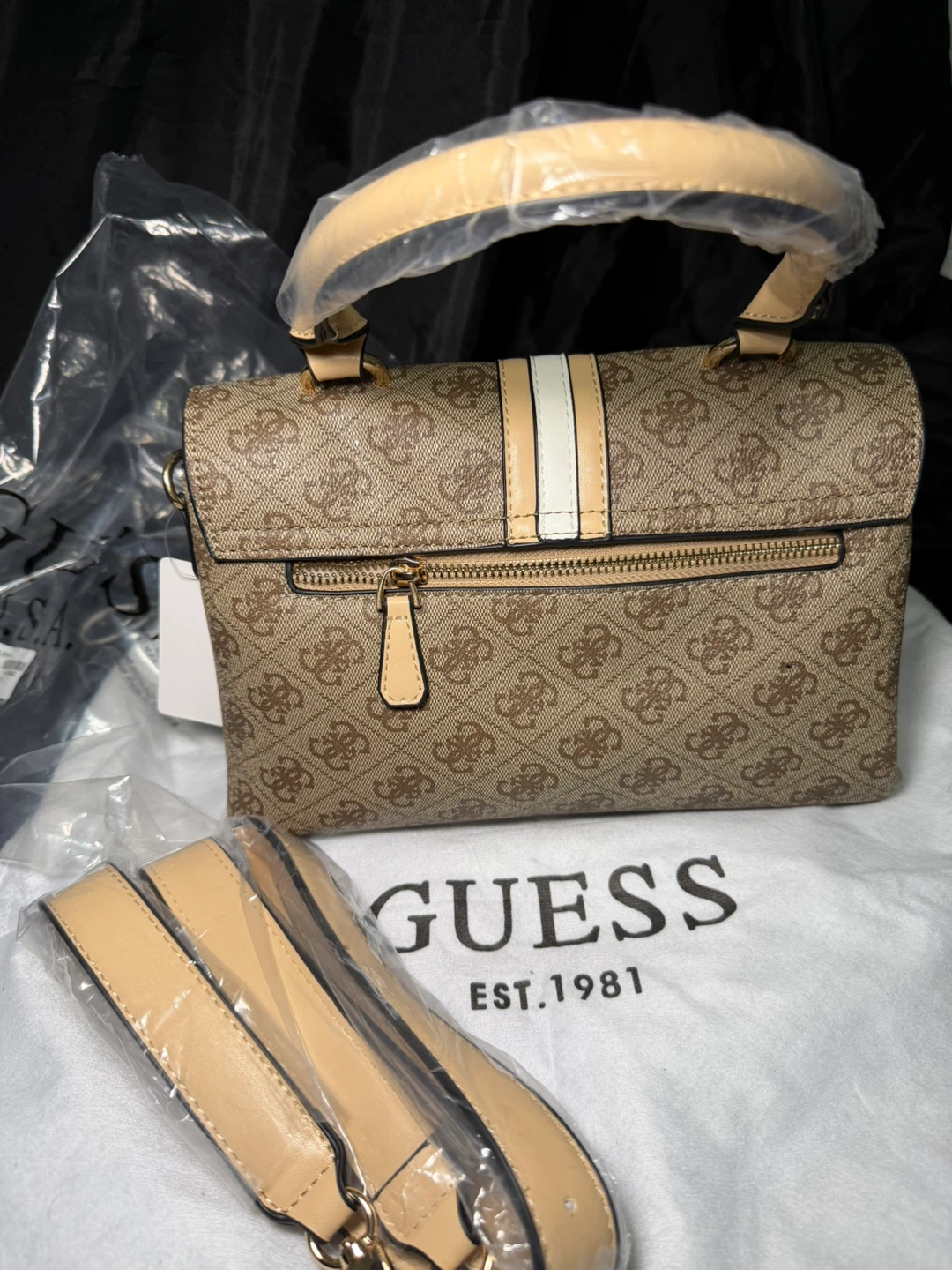 GUESS Brown Monogram Satchel Handbag
