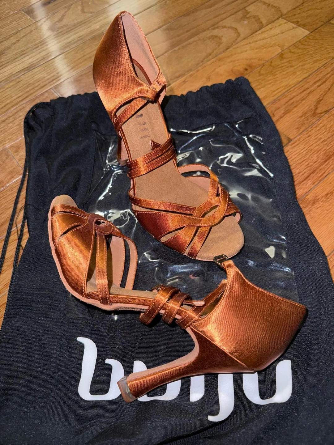 Burju Women's Satin Latin Dance Heels Size 5.5, 3.75 inch + Bag