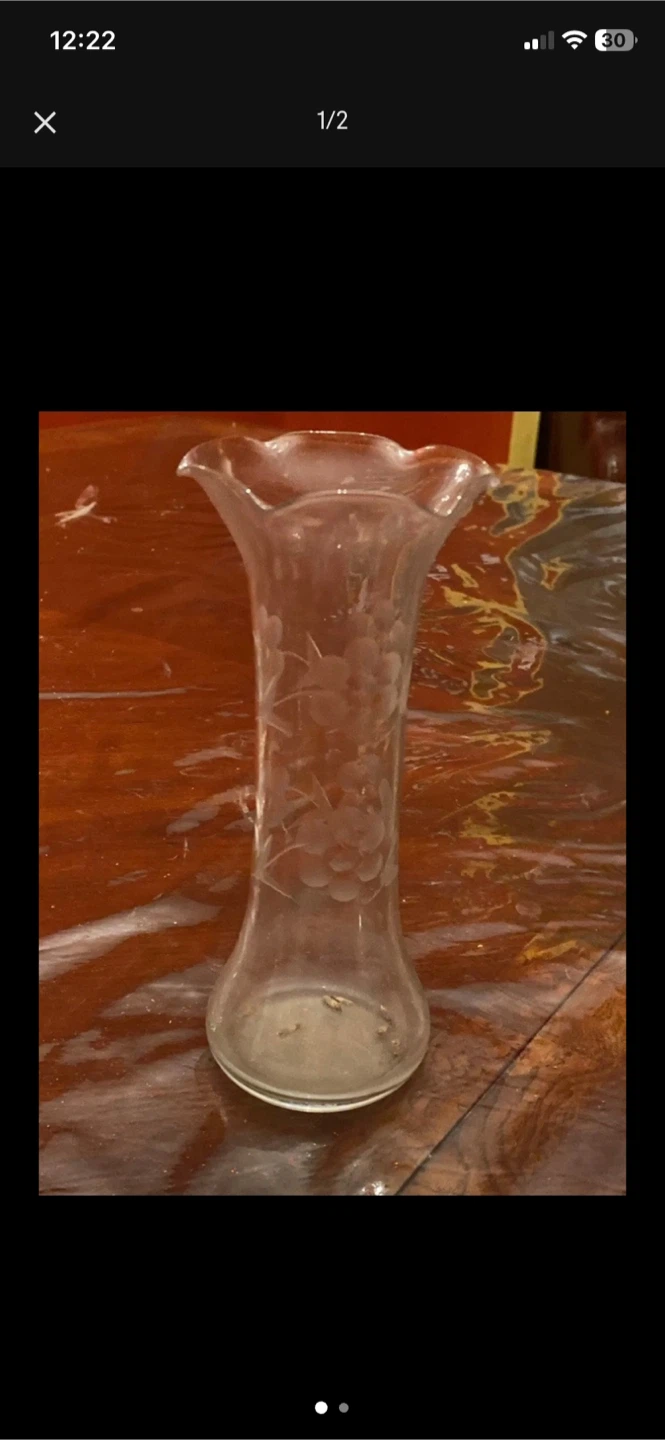 Vintage Etched Glass Bud Vase with Floral Design