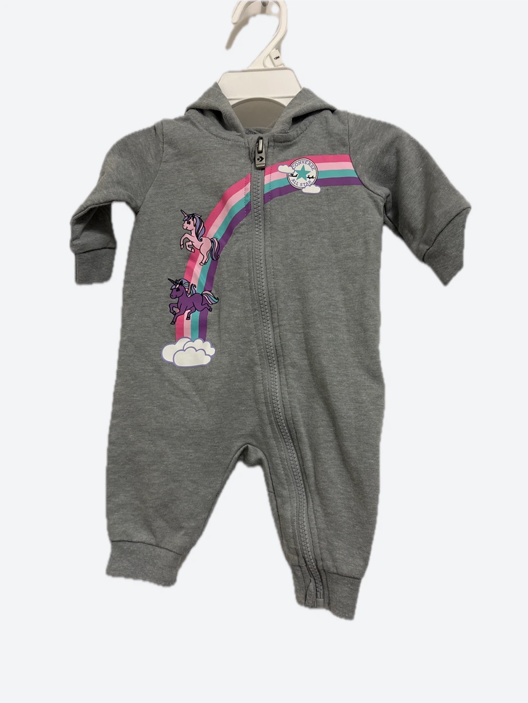 Baby Girls Grey Unicorn Rainbow Romper