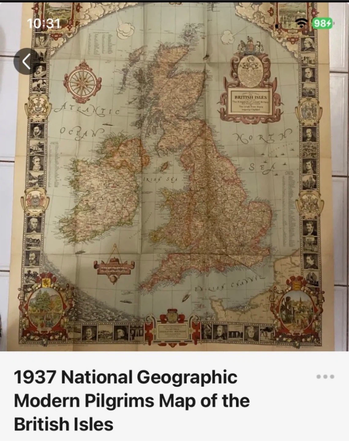 1937 National Geographic Map of the British Isles
