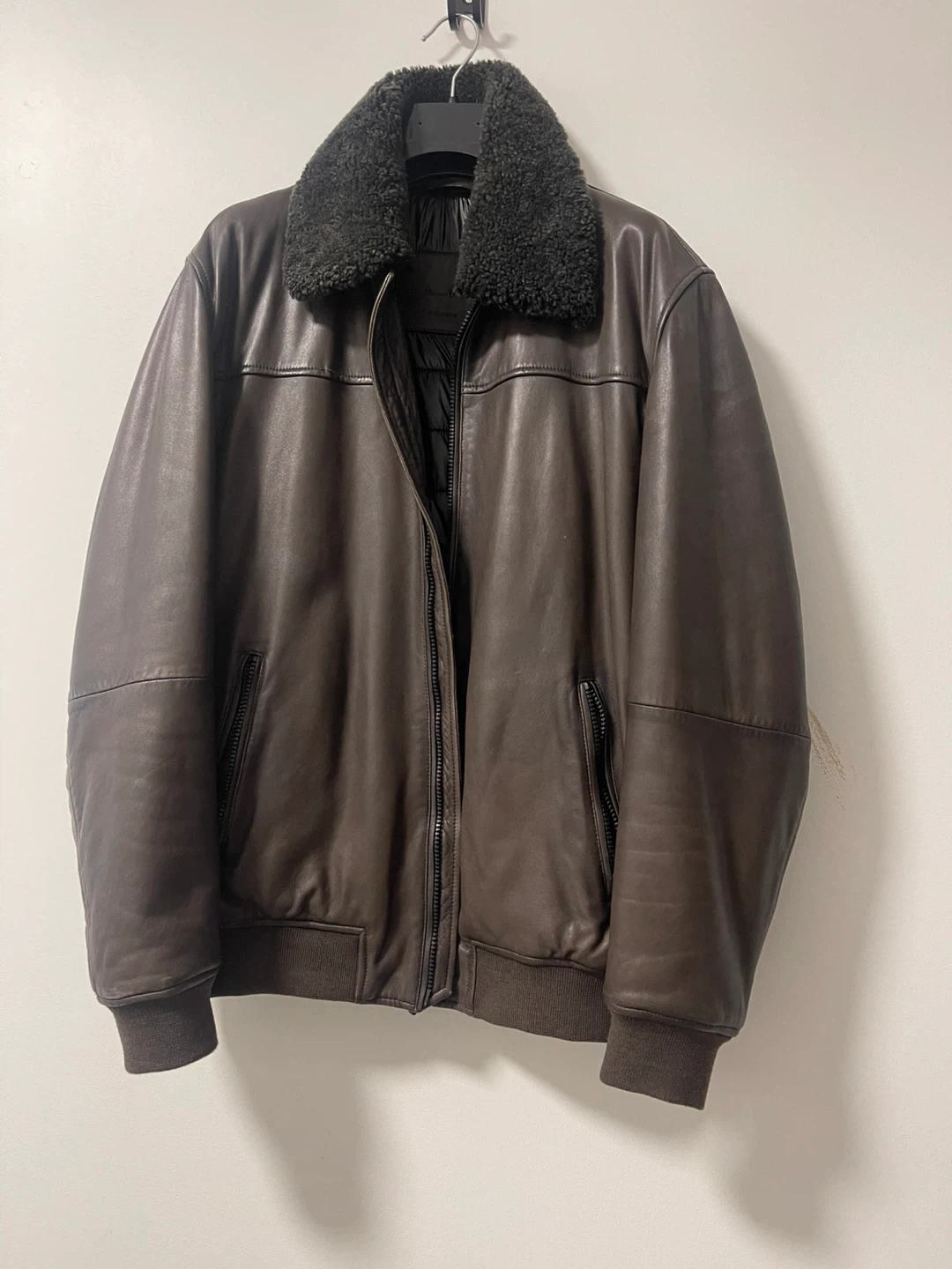 Massimo Dutti Brown Leather Bomber Jacket