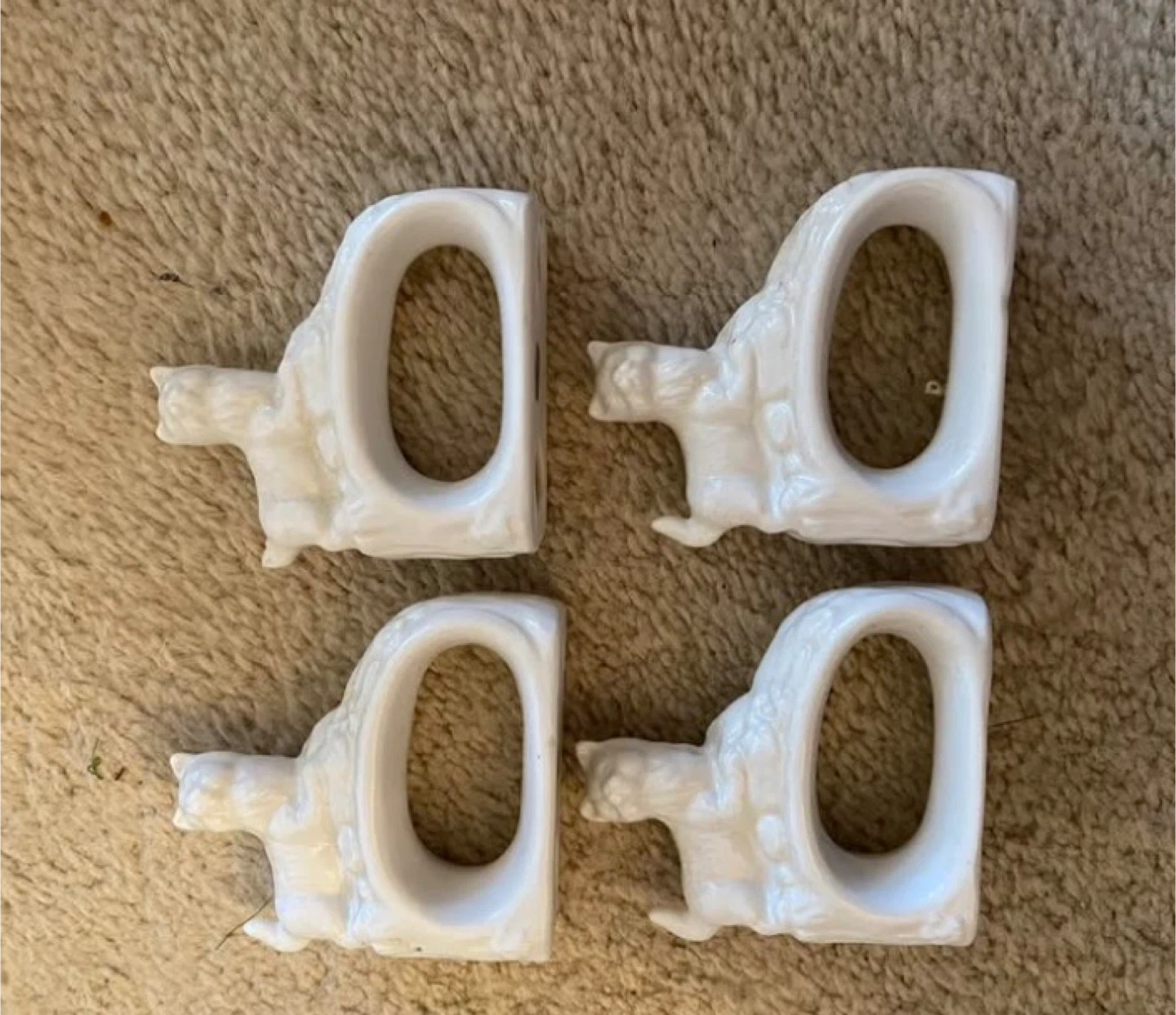 Set of 4 White Ceramic Cat Napkin Rings