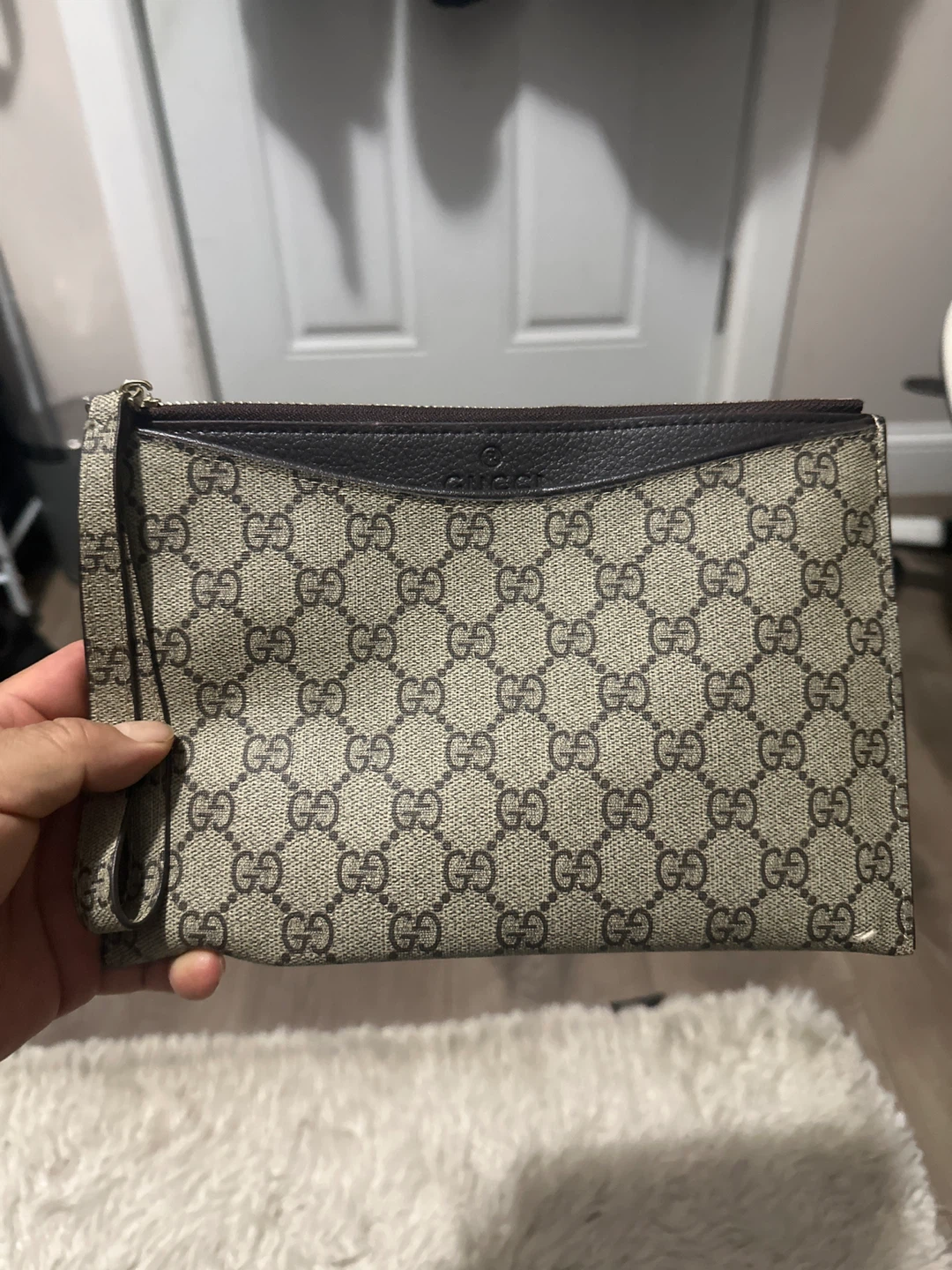 Gucci GG Supreme Monogram Wristlet Clutch Pouch