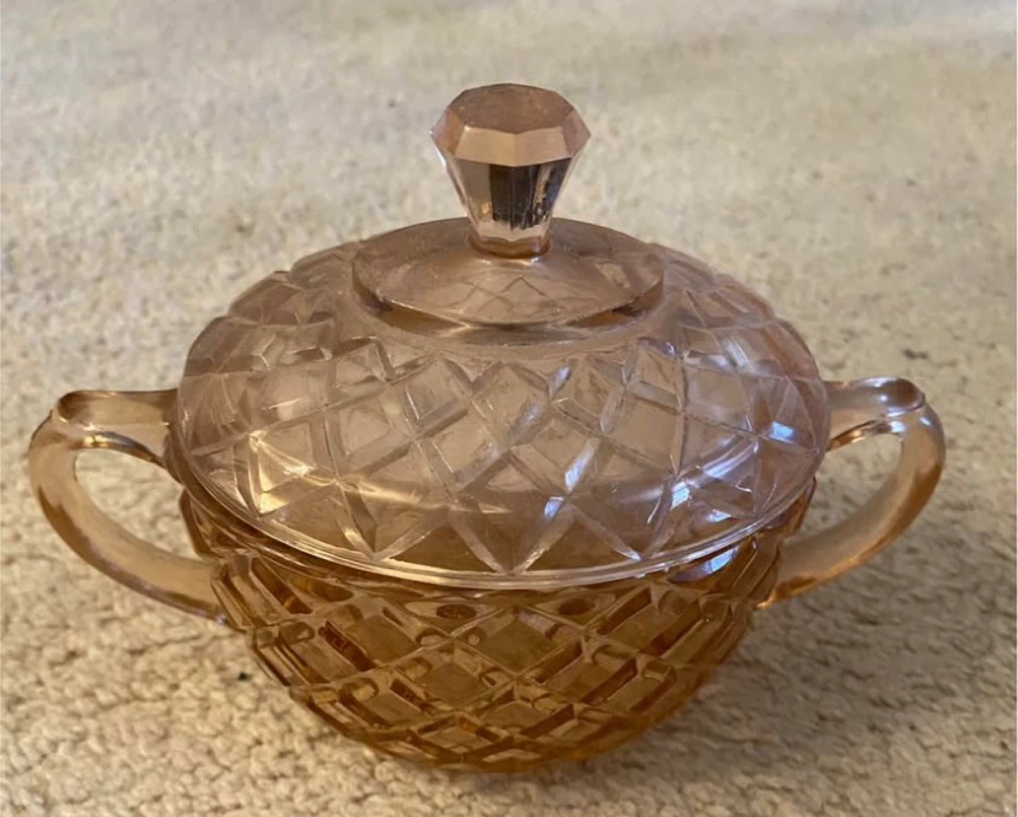 Pink Glass Sugar Bowl with Lid