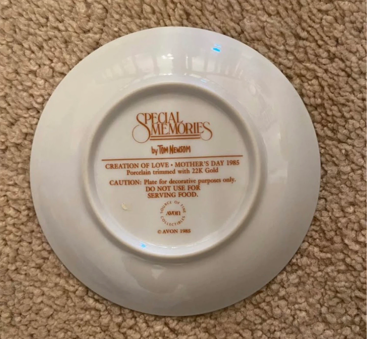 Avon Special Memories Creation of Love Mother's Day Plate 1985 - photo 2