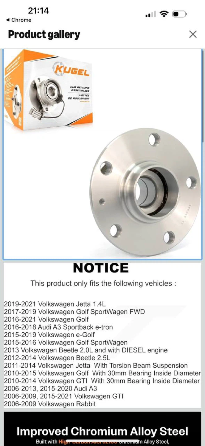 KUGEL Rear Wheel Bearing & Hub Assembly 70-512336 – VW / Audi