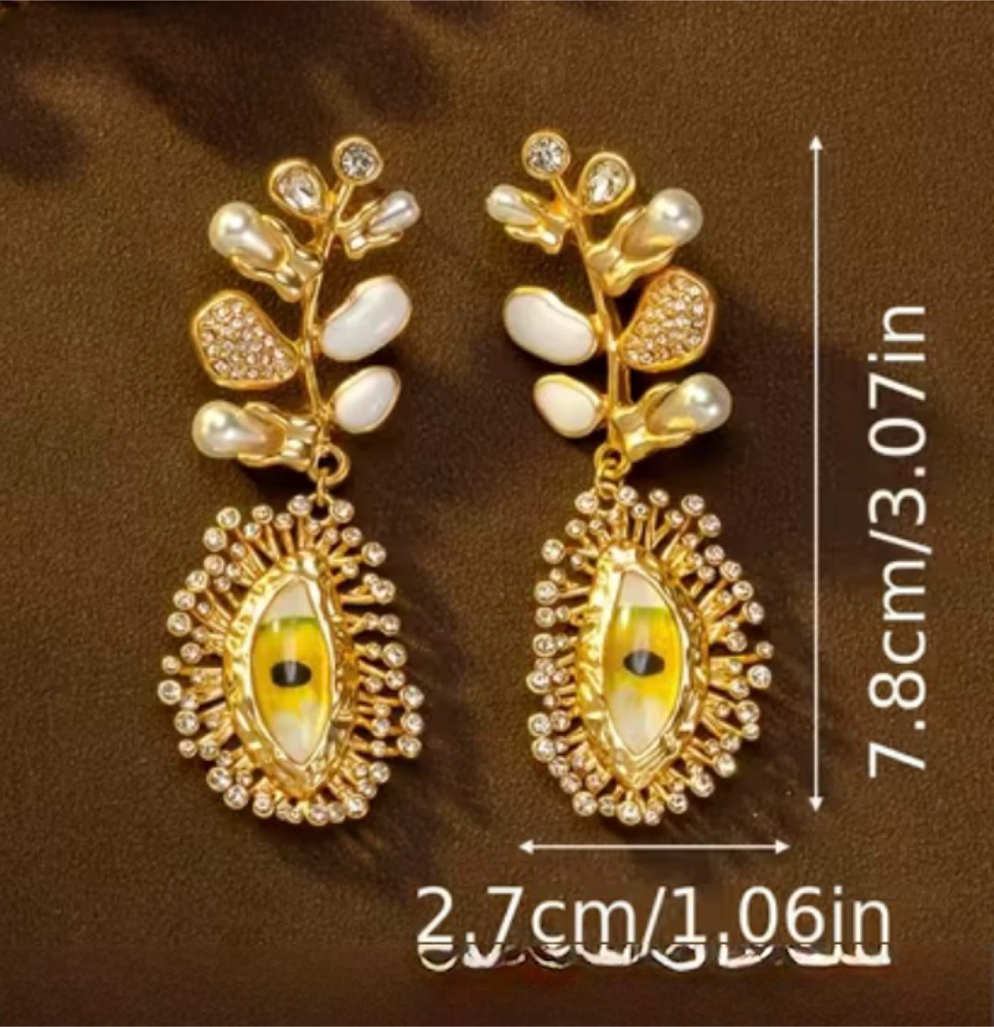 Schiaparelli Inspired Elegant Gold and Pearl Drop Eye Earrings - photo 2