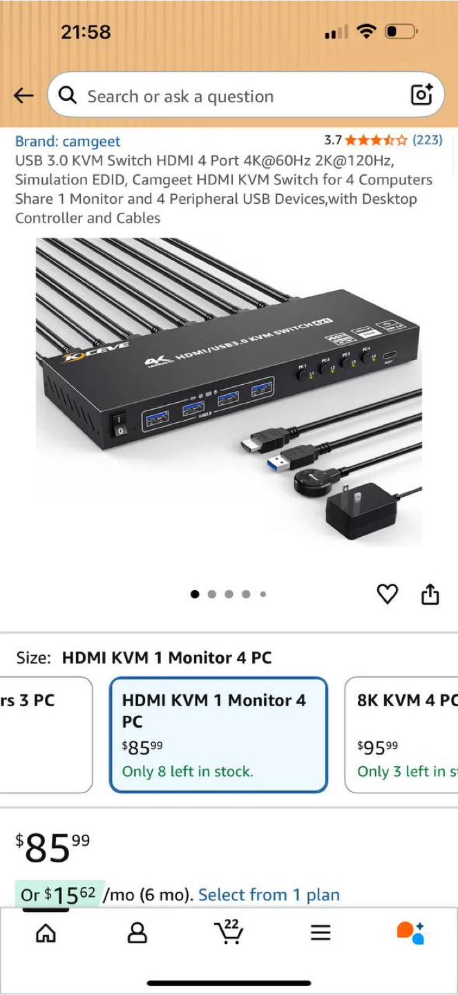 Camgeet HDMI KVM Switch 4 Port – 4 Computers → 1 Monitor – NEW