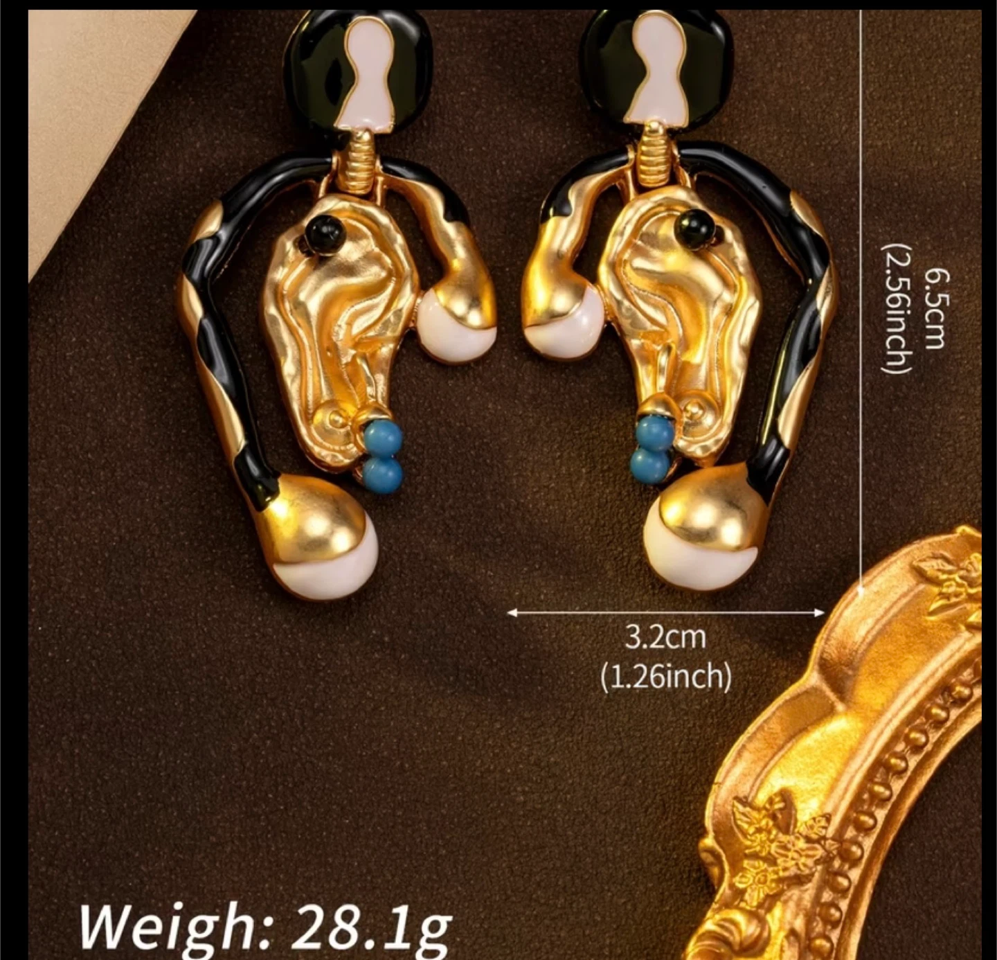 Schiaparelli Inspired Elegant Gold and Black Statement Earrings - photo 3