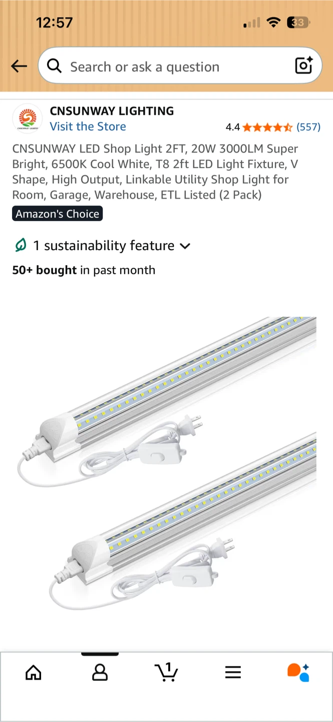 CNSUNWAY LED Shop Lights 2ft (2 Pack)