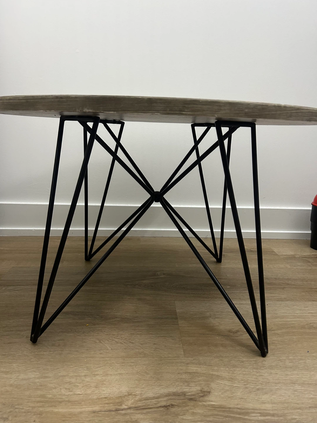 Round Wood Look Side Table with Black Metal Legs - photo 2