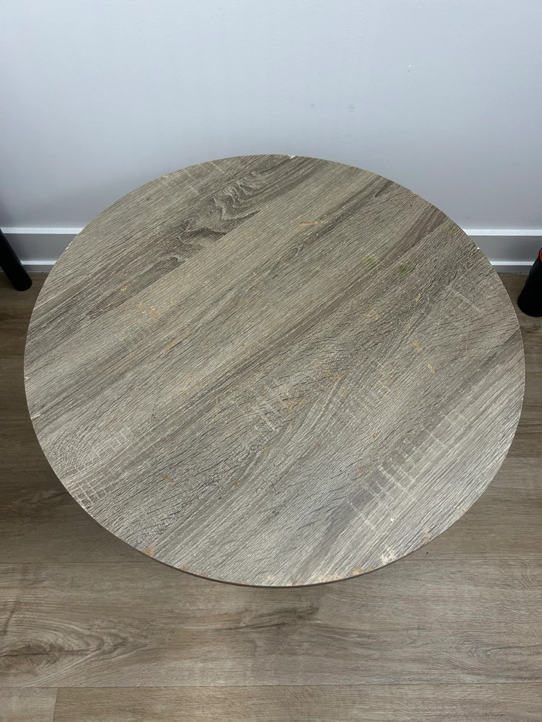 Round Wood Look Side Table with Black Metal Legs