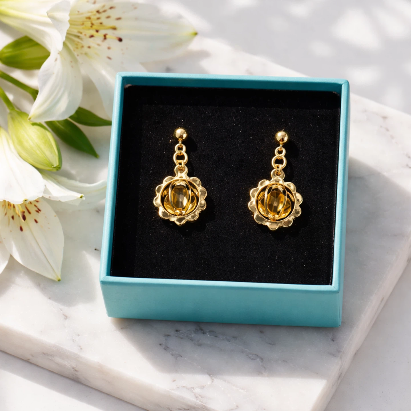 Gold-tone Dangle Earrings with Gemstone