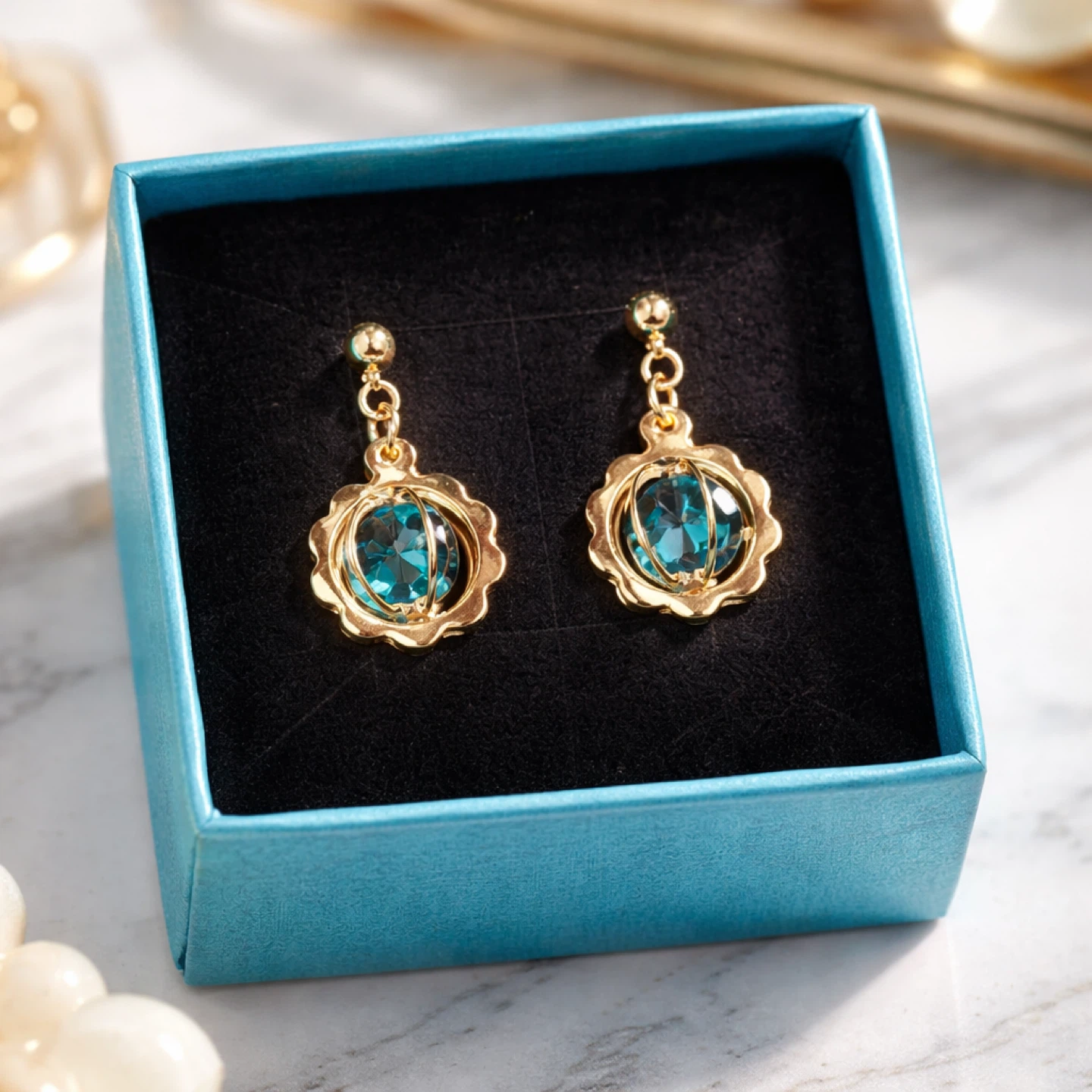 Gold-tone Dangle Earrings with Gemstone - photo 4