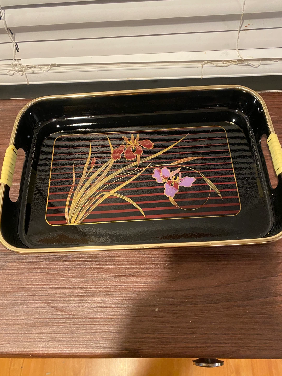 3 Pcs  Vintage Japan  Black Lacquerware Tray Set - photo 3